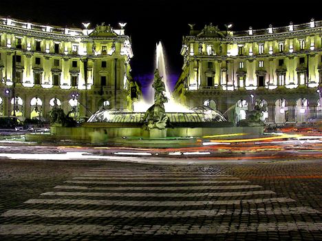 Rome, Piazza della Repubblica - at night, pen drawing