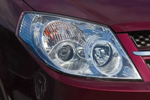 Modern form of car headlights. Horizontal image.