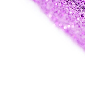 Purple shiny glitter holiday background with white copy space