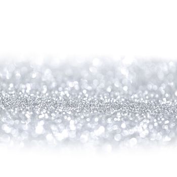 Silver glitter background with white copy space