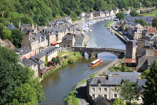 Medieval city of Dinan and his gothic bridge on the Rance, Brittany, France