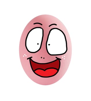one pink  egg with smiling face on white background .