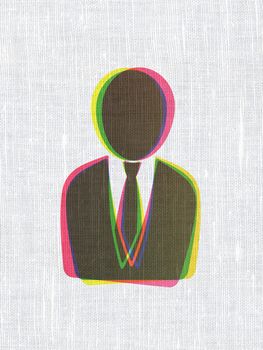News concept: CMYK Business Man on linen fabric texture background, 3d render