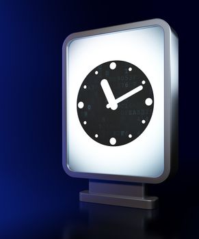 Time concept: Clock on advertising billboard background, 3d render