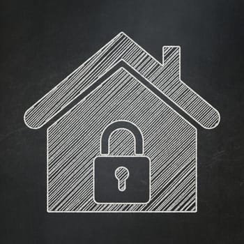 Protection concept: Home icon on Black chalkboard background, 3d render