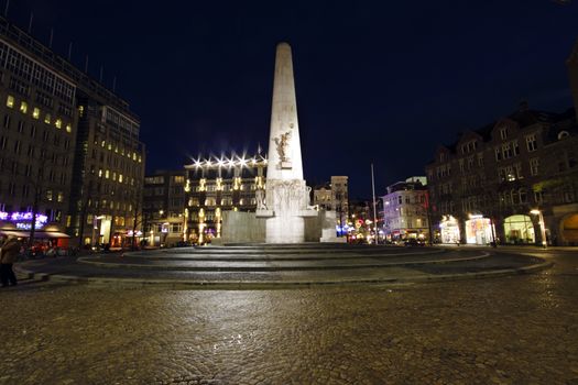 Monument on the Dam in Amsterdam Netherlands at night