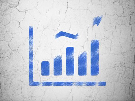 News concept: Blue Growth Graph on textured concrete wall background, 3d render
