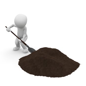 A character shoveling earth from a hill with a shovel.