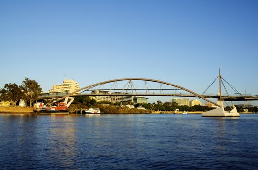 The Goodwill Bridge in Brisbane Australia seen from the Brisbane River in the early morning.
