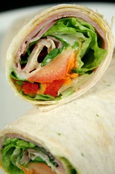 Yummy ham and salad wrap ready to serve.