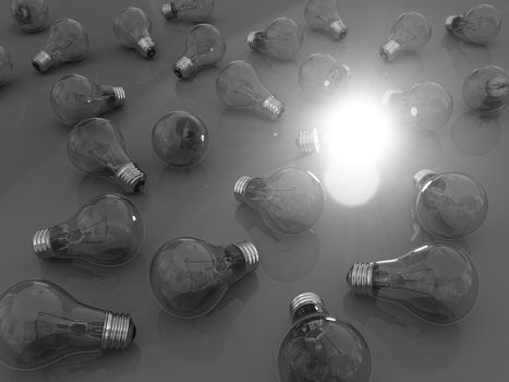 Concept of bright idea with lightbulbs