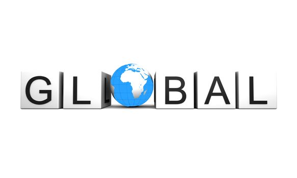 Concept of global with planet earth, isolated on white background. Elements of this image furnished by NASA.
