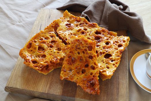 Delightful fresh baked crisp and crunchy sweet honeycomb dessert.