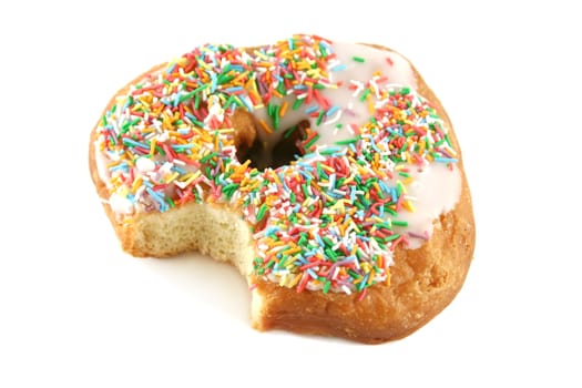 Sweet doughnut covered with colorful hundreds and thousands.
