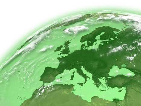Europe on green planet Earth isolated on white background. Elements of this image furnished by NASA.