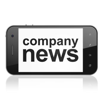 News concept: smartphone with text Company News on display. Mobile smart phone on White background, cell phone 3d render