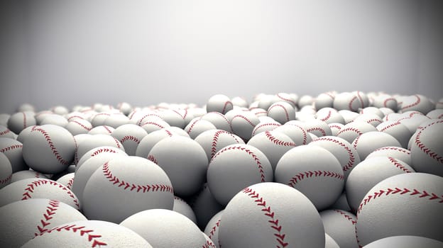 Many 3d baseballs in a box,