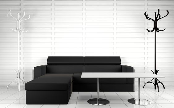 3d interior architecture.Modern sofa and table in black and white toned.