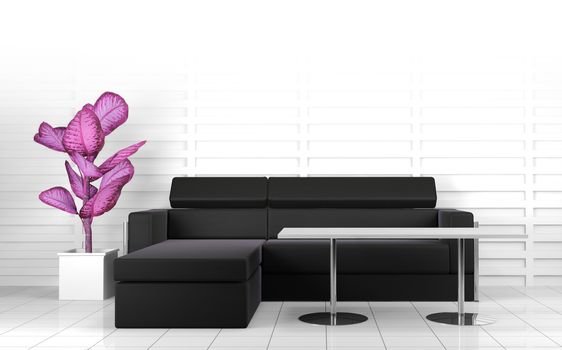 3d interior architecture.Modern sofa and table in black and white toned.