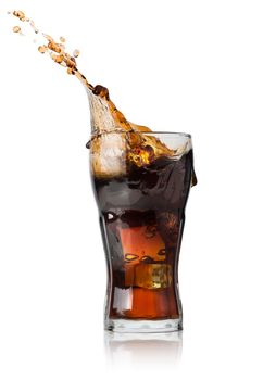 Cola with ice in glass isolated on a white background