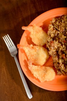 fried shrimp with rice side dish 