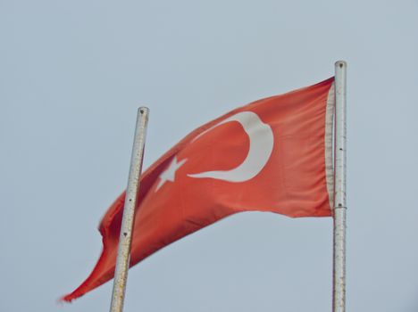 The flag of Turkey is developing the wind