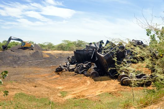 LA GUAJIRA, COLOMBIA - NOVEMBER 14: Train wreckage from a bombing on November 14, 2013 in La Guajira, Colombia