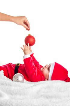 Baby seating on christmas box