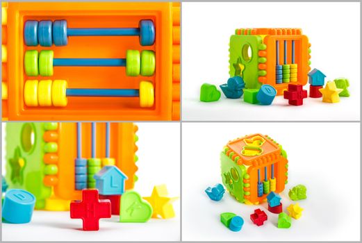 Collage of several toys for children
