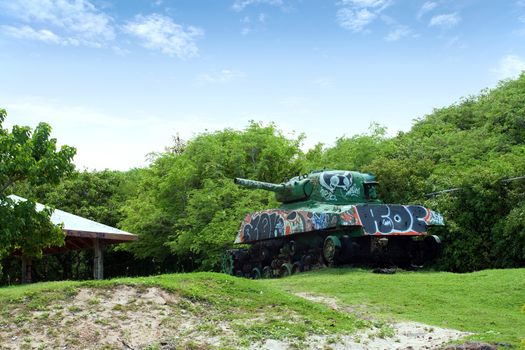 An old tank beached on the Puerto Rican island of Culebra.