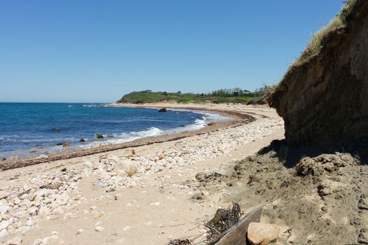 View of the dunes and coast Block Island located in the state of Rhode Island USA.