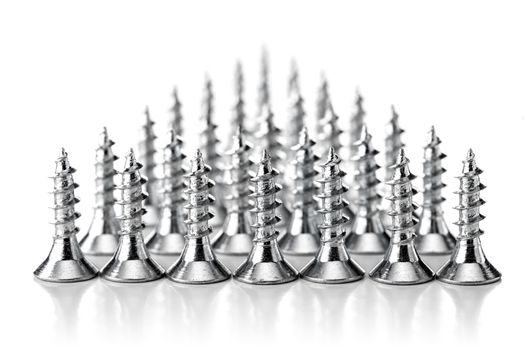 group of zinc coated screws, isolated on white