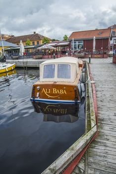 The boat is on display at the harbor during Halden food and harbor festival which is held every year on the last weekend of June. The deck of the boat is built in teak and mahogany. Halden, Norway.