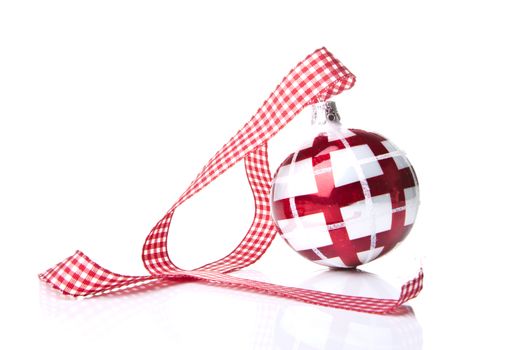 red and white christmas bauble isolated with white background 