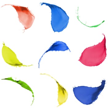 collection of colored paint splashes on white background