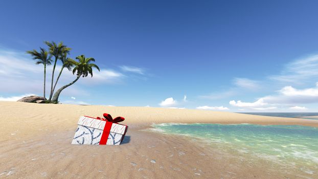 gift box is aground on the beach.