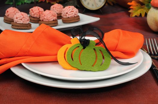 Napkin decorated with pumpkins for Halloween