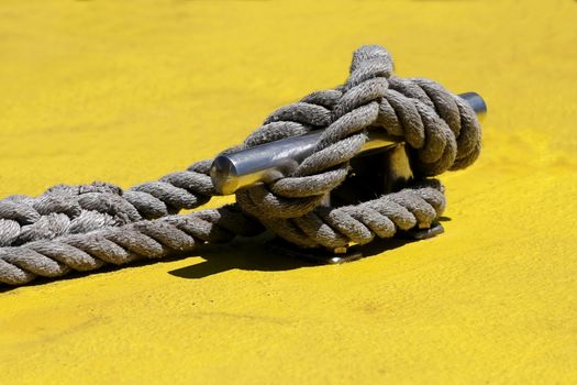 Detail of a securing knot on the deck of a yacht