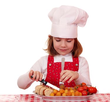 hungry little girl cook eat gourmet food