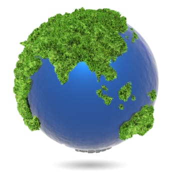 3d illustration, green herb  on blue globe