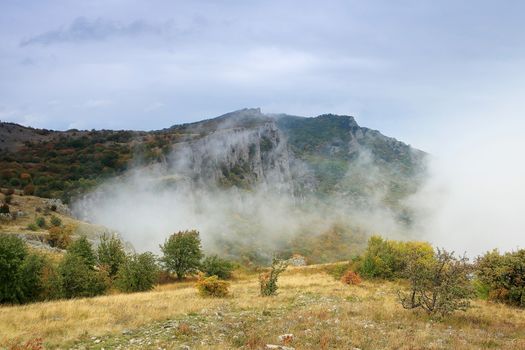 clouds on the mountain Merdven-Kayasy. Crimea, Ukraine