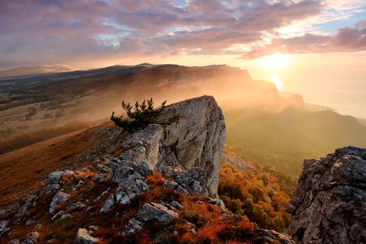 sunrise in the mountains Ai-Petri. Alupka, Crimea, Ukraine.