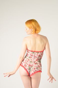 Red head from behind in retro underwear