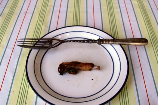 fork with knife on dish with  meat
