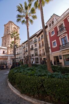 Tower of the cathedral view from the Romanillas square. granada, Spain