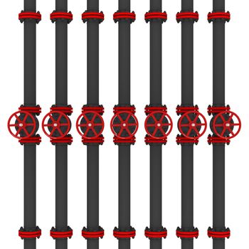 Black pipes and valves. Isolated render on a white background