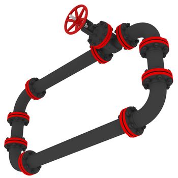 Banner of pipes and valves. Isolated render on a white background