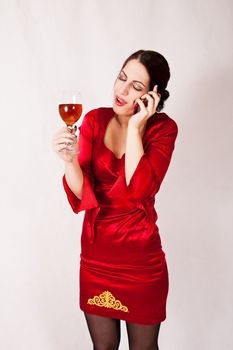 portrait of woman with glass of red wine