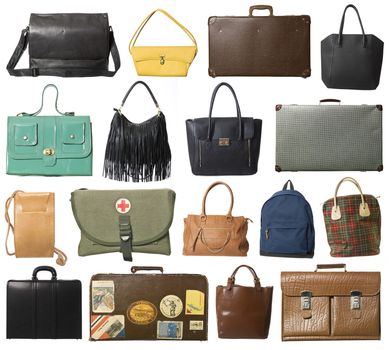 Collage of bags on white background