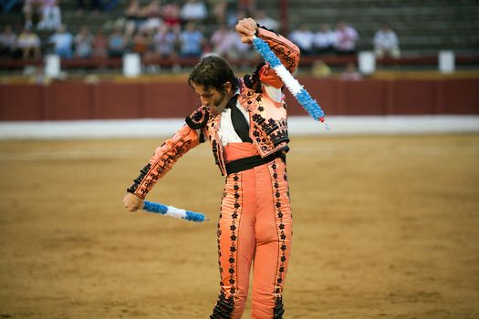 Banderillero, the torero who, on foot, places the darts in the bull, the banderillas is Brightly-coloured darts placed in the bull